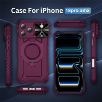 Coque de téléphone anti-chute pour iPhone 18 17 16 15 Pro Max avec cache-objectif coulissant, béquille magnétique et protection robuste