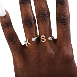 Anillo Ajustable de Acero Inoxidable con Zirconia, Chapado en Oro de <span class=keywords><strong>14K</strong></span>, con Letras del Alfabeto de la A a la Z - Product Image 6