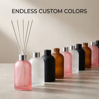 Bouteille diffuseur de parfum cylindrique en verre dépoli de 200 ml avec bouchon à vis, finition craquelée rose de luxe pour la maison, vente en gros