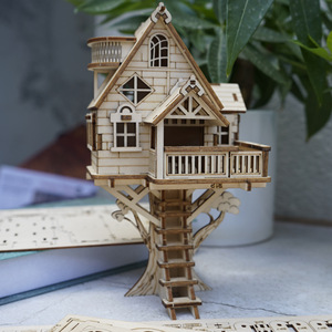 Puzzle éducatif en bois 3D tridimensionnel, modèle de <span class=keywords><strong>maison</strong></span> dans les arbres, fait à la main, cadeau d'anniversaire, jouet DIY - Product Image 3