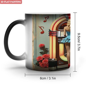 Heat Sensitive <b>Ceramic</b> Mug 11oz Color Changing Frosted Black Tea <b>Cup</b> With 2D Flat Painting Design - Product Image 1