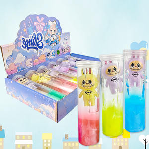 Vente en gros de <span class=keywords><strong>slime</strong></span> transparent en cristal de couleur galaxie mélangée, en bouteille longue et moyenne, avec poupée en plastique - Product Image 2