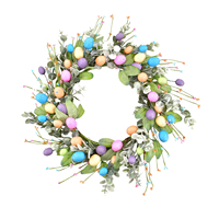Corona de Pascua de 40 cm/15.7 pulgadas con huevos coloridos y follaje de eucalipto para puerta principal, pared, chimenea, decoración de primavera, venta al por mayor