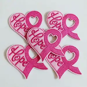 乳腺癌意识粉红丝带心形希望铁缝在布上刺绣补丁贴花机刺绣缝纫