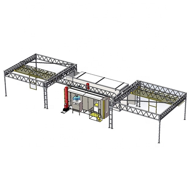 Diseño compacto de línea de recubrimiento de polvo electrostático con sistema transportador transversal
