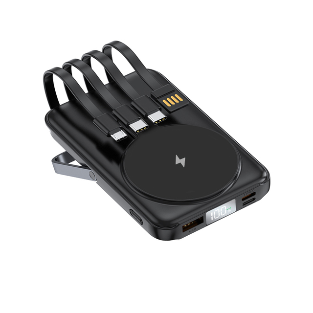 Multifunctional 10000mAh Wireless Magnetic Bank Built-in Stand Charging Cable Fast Charge Digital Display for Outdoor Travel