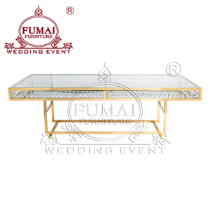 Golden Metal Frame Tempered Glass Top Dining <b>Table</b> Modern Contemporary Hotel Furniture - Product Image 5