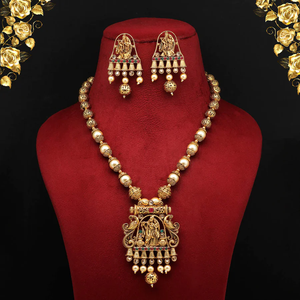 Crunchy Fashion Bollywood Grey & Gold Pearl Necklace Set - Traditional Indian Wedding Jewelry - View #5