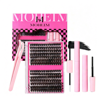 Kit de Cils en Grappes 10-16mm Quatre Longueurs Rose Moelleux Faux Cils Faits Main avec Stylos de Fixation et de Retrait pour Vente en Gros DIY