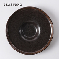 Piring Pasta Keramik Rustic Wide Rim, Piring Sup Stoneware Deep Center Straw Hat untuk Set Peralatan Makan Restoran Gourmet Fine Dining