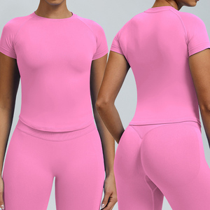 T-shirt Sportiva da <span class=keywords><strong>Donna</strong></span> a Maniche Corte, Leggera, Traspirante, ad Asciugatura Rapida, Senza Cuciture, per Palestra, <span class=keywords><strong>Fitness</strong></span> e Yoga - Product Image 1