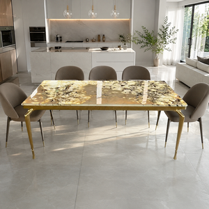 Table à manger personnalisée, plateau rectangulaire, style moderne, villa, 6 à 8 places, pieds en métal, meubles en pierre, luxe, quartzite Pandora rétroéclairé - Product Image 4