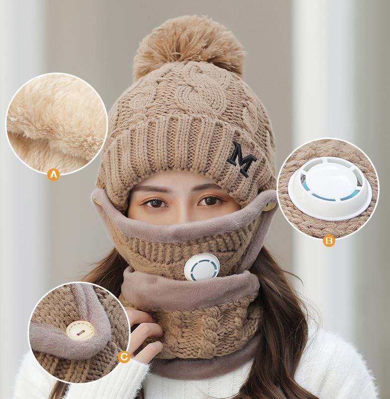 Ensemble de 3 pièces de Ski en molleton pour femmes, bonnet, masque, écharpe, coupe-vent, chaud, tendance
