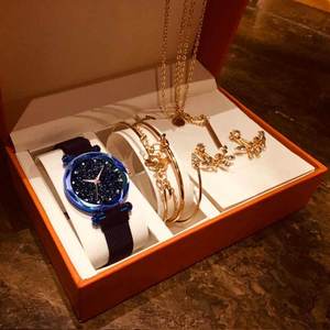 Fashion Luxury Full 6 Pcs <strong>Watch</strong> <strong>Set</strong> Diamond Necklace Earrings <strong>Set</strong> Jewelry for Women Gift - Product Image 2