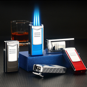 Briquet à cigare classique moderne en métal, portable, 3 flammes, coupe-vent, torche à jet, briquet pour barbecue, bougies, cuisine - Product Image 1