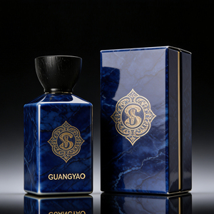 Flacon de parfum en verre à motif transfert 30ml 50ml, flacon vide avec bouchon en <span class=keywords><strong>bois</strong></span> personnalisé et logo gravé, avec boîte d'emballage - Product Image 1