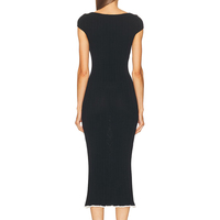 Fabricant ODM Vente en gros Robes vintage sexy noires pour femmes Robe midi en tricot simple à taille naturelle et col carré