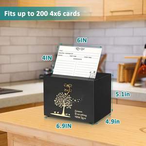 Miglior regalo <span class=keywords><strong>per</strong></span> la festa della casa da sposa-50 piccoli Set di scatole di carte <span class=keywords><strong>per</strong></span> ricette vuote nere 8 divisori in legno Organizer <span class=keywords><strong>per</strong></span> carte da cucina - Product Image 2