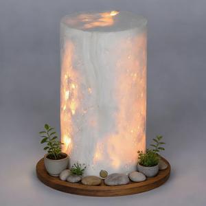 Lampe de table en marbre travertin beige, décoration de luxe pour la maison, pierre de grotte blanche, veilleuse, lumière d'ambiance - Product Image 1