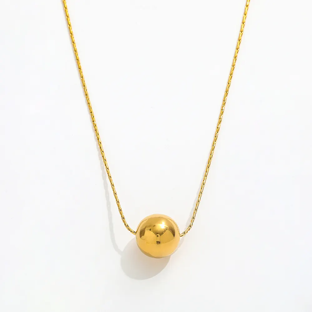 Joolim Schmuck 18K Gold plattiert hohle große Kugel Perle Anhänger zierliche Kette Halskette einstellbarer Edelstahl-Schmuck Großhandel