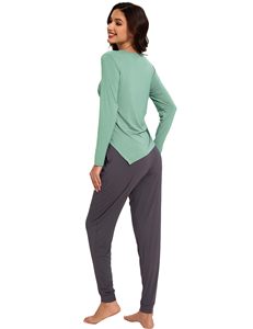 Stock de liquidation, ensemble de pyjama de maternité pour femmes, fibre de bambou, tricoté, doux, couleur unie, manches longues, vêtements de détente, prêt à être expédié - Product Image 2