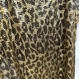 Tecido De Chainmail De Estampa De Leopardo Tecido De Malha De Metal Flexível Tecido De Malha Metálica De Ouro