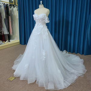 Jancember LSSM003 Robes de mariée Boho Off Shoulder Appliqued Flower Bridal Wedding Gowns - Product Image 2