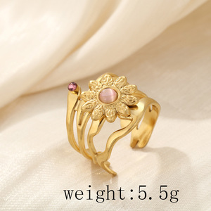 خاتم نسائي رائج من الفولاذ المقاوم للصدأ المطلي بالذهب بتصميم عتيق مع حجر طبيعي، مجوهرات بسيطة للبيع بالجملة - Product Image 6