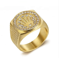 Corona cuadrada chapada en oro de 18K Unisex, anillo de cristal blanco para parejas, joyería fina de acero inoxidable para fiesta