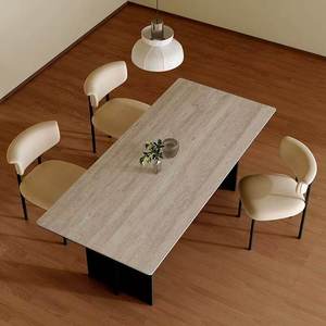 Italian Slate Slab Dining <b>Table</b> Rectangular Modern Light Luxury Home Furniture for Small Apartment Carbon Steel Frame 1-Year - Product Image 4