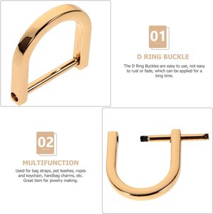 Anillos en D Artibetter, grilletes de tornillo en forma de herradura y U, accesorios DIY para manualidades de cuero, bolsos, llaveros y correas, color dorado - Product Image 2