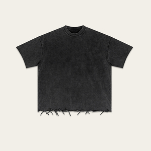 Nouveau T-shirt tendance coupe ample et épaisse en coton lavé 310G, style vintage avec ourlet roulé, coupe ample pour homme, manches courtes, logo personnalisé - Product Image 5
