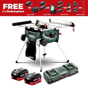 Scie à table sans fil Metabos TS 36-18 LTX 36V-18V 5.5Ah avec batterie, moteur sans balais, 254 mm, kit OEM, garantie 3 ans, 6000 tr/min - Product Image 4