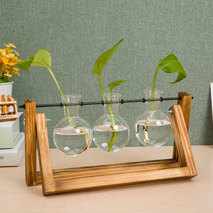 HOT Plant Terrarium With Wooden <b>Stand</b> Wall Hanging Glass Planter Tabletop Propagation Bulb Vase for Hydroponics Home Decor - Product Image 4