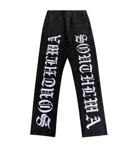 Marque privée personnalisée Y2K Jeans évasés vintage pour hommes Jeans baggy en denim gothique croisé <span class=keywords><strong>avec</strong></span> impression - Product Image 1