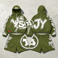 Setelan Olahraga Pria Yysy Streetwear Celana Pendek Anti Air Bahan Nylon Dua Potong Jaket Windbreaker Polyester Motif Cetak