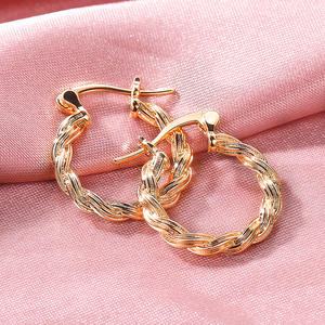 E841 Gold <b>Hoop</b> <b>Earrings</b> Classic Twisted Design Unisex Everyday Wear <b>Fine</b> Jewelry - Product Image 6