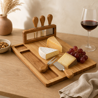 Plateau à fromage rectangulaire classique en bambou, écologique, fait main, en bois poli, pour le camping et Noël