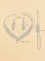Ensemble de 4 bijoux de luxe en cuivre creux avec pierres naturelles : boucles d'oreilles, collier et bracelet – Idéal pour mariage, fête, Saint-Valentin, fête des Mères