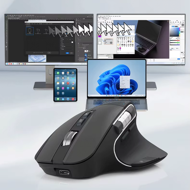 Tri-modecharging RGB Ergonomic Wireless Cross-Screen Mouse Connect to Multiple Devices Suitable for Computers and Laptops Office