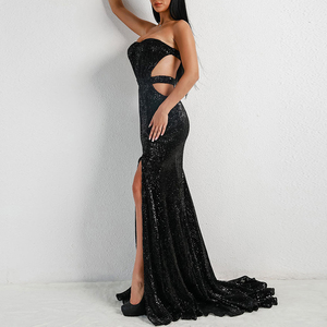 Sexy Fashion <strong>Silver</strong> Rhinestone Sequin <strong>Dress</strong> <strong>Women</strong> Evening <strong>Dress</strong> Long Gown Split <strong>Dress</strong> - Product Image 5