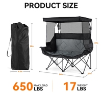 Chaise de camping double avec auvent d'ombrage Chaises de plage robustes pour 2 personnes Canapé de camping pour 2 personnes