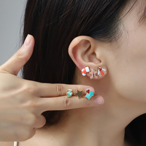 Aiguille d'argent série de Noël ensemble goutte d'huile cuivre griffe chaîne doux adolescent Style neige maison collier boucles d'oreilles - Product Image 5