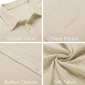 Men's ODM Custom Logo Casual Button <b>Down</b> Shirts Short Sleeve Breathable Stand Collar Textured Summer Beach Shirt with Pocket - Product Image 6