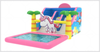 Glissière d'eau gonflable de licorne d'arc-en-ciel avec la piscine, glissière extérieure de parc d'attractions d'enfants, videur gonflable d'amusement d'été