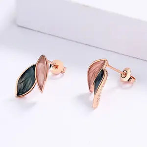 Color Epoxy Jewelry KYED0710 Hot Sale Rose Gold Exquisite Leaf Shape Earring Handmade Enamel Jewelry For Women
