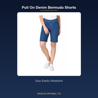 Short Bermuda Vintage pour Femme Coupe Droite Taille Mi-Haute en Coton/Spandex Lavable en Machine