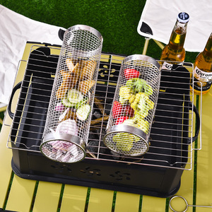 Panier de cuisson circulaire en acier inoxydable pour barbecue, empilable, avec poignée en bois, pour l'extérieur - Product Image 2