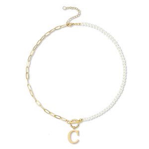 Collar de cadena de eslabones con clip de papel chapado en oro, hebilla <span class=keywords><strong>OT</strong></span>, cadena de perlas delicadas, collares con colgante de letra inicial para mujer - Product Image 3