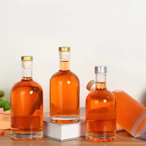 Çıkartma Logo özelleştirmek yuvarlak votka viski cin Rum tekila brendi 750ml 700ml cam likör şişesi
